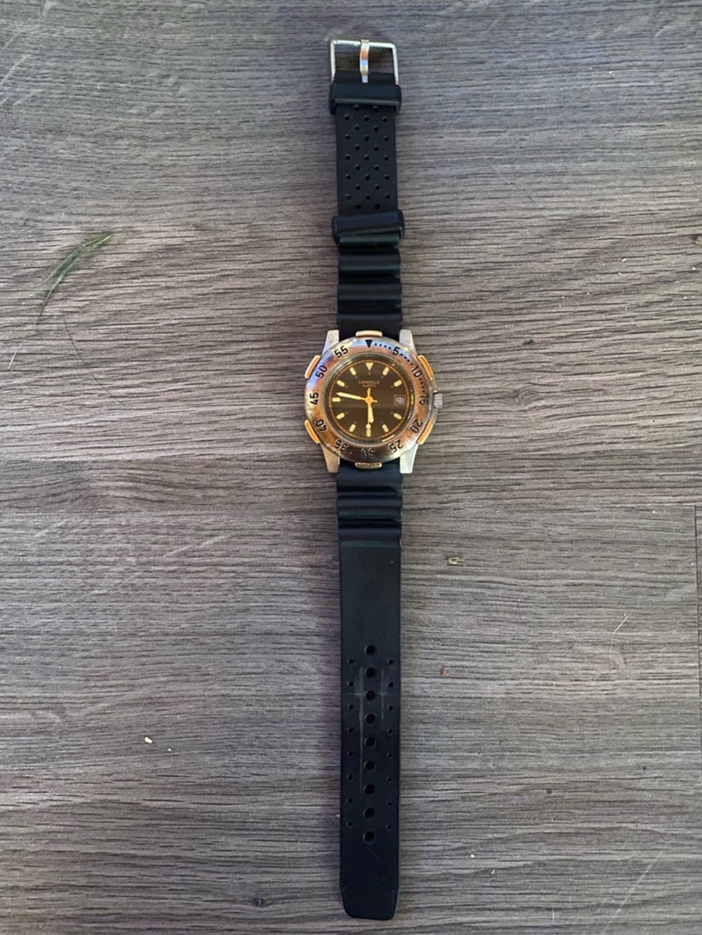 Vintage Caravelle Quartz with Gold-Tone Bezel